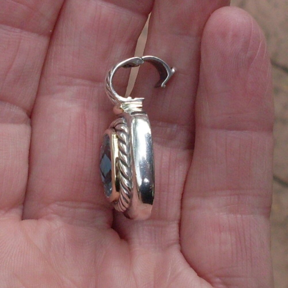Retired David Yurman Albion Blue Topaz Enhancer Pendant w/Chain - 14K/925 - Picture 6 of 13